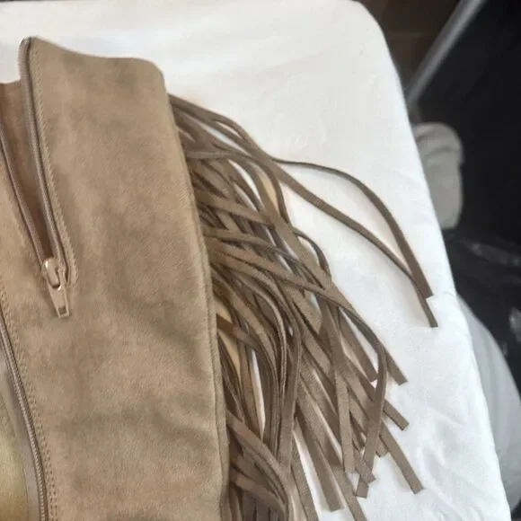 Pierre Dumas Light Brown Knee High Boots With Fringe Size 7 1/2 Medium Preowned - Picture 8 of 16
